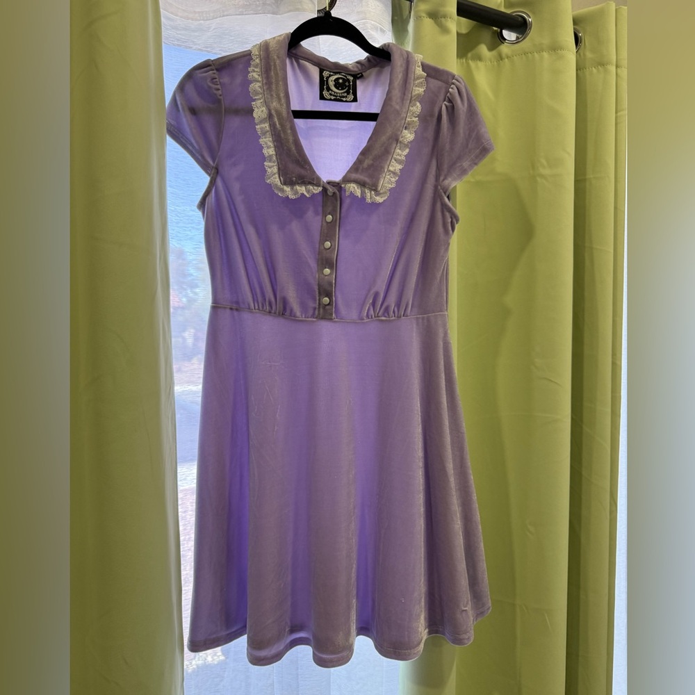 Lavender Lace-Trim Velvet Dress